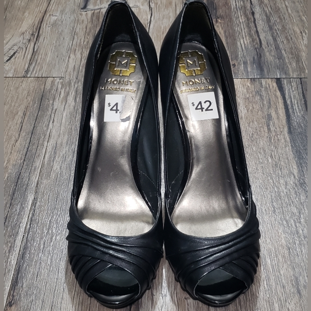 Monet black leather high heels 8.5 women